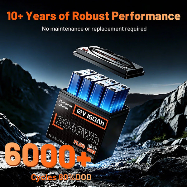Humsienk 12V 160Ah Plus LiFePO4 Battery with 150A BMS
