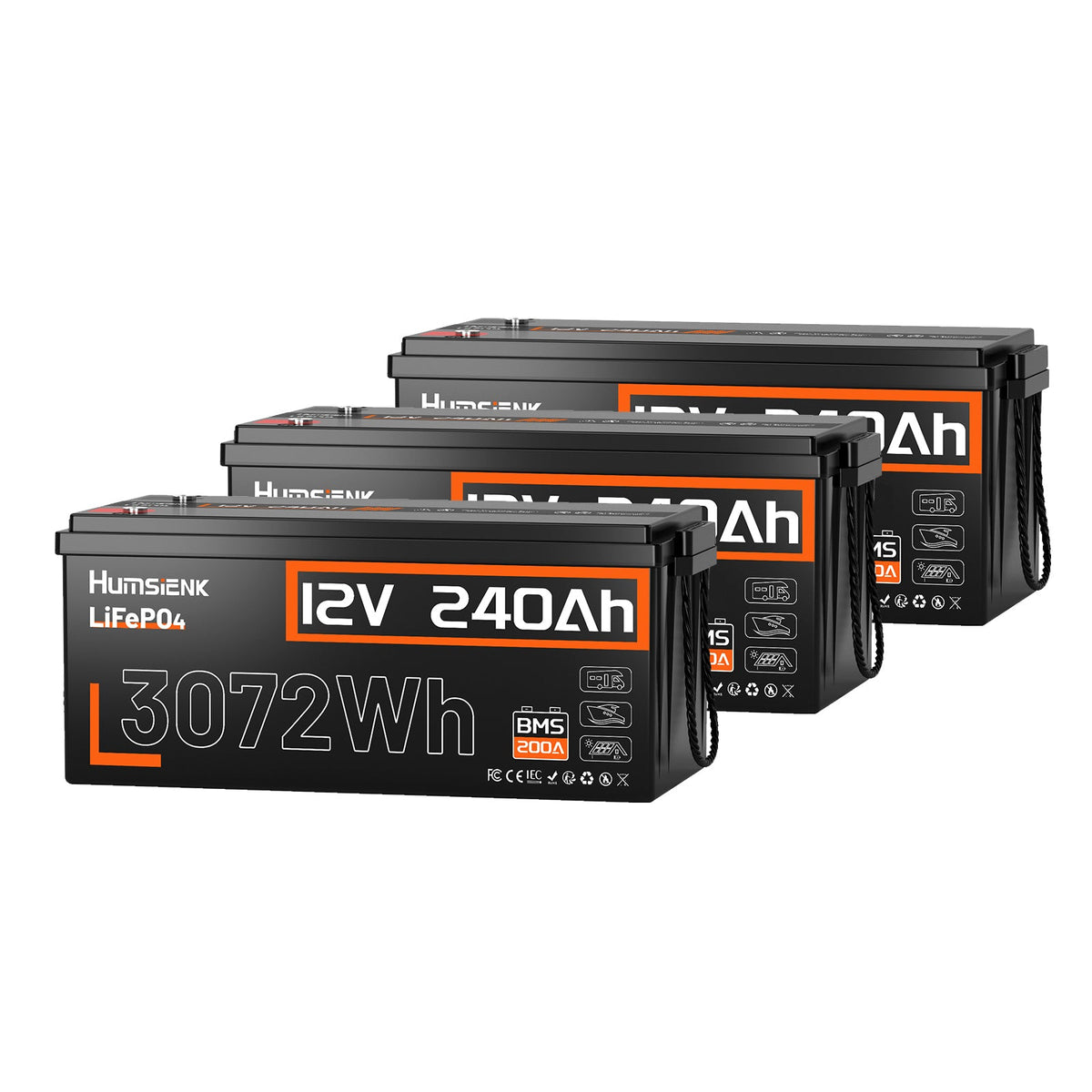 Humsienk 12V 240Ah LiFePO4 Batttery with 200A BMS