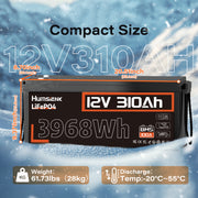 Humsienk 12V 310Ah LiFePO4 Battery with 100A BMS